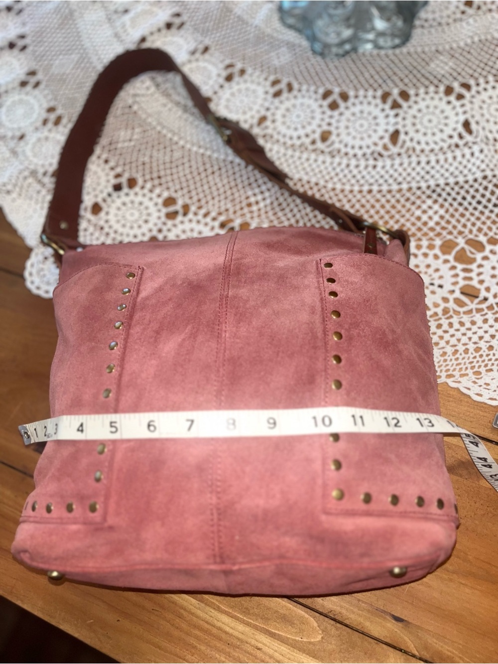 Anabaglish Suede Crossbody Bag in Dusty Pink - Picture 6 of 10